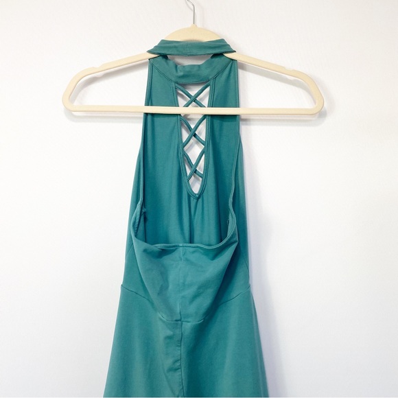 Express- Dark Teal Halter Skater Dress Open Back SM - Picture 3 of 7